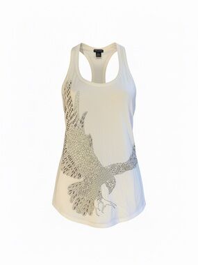 Wet Seal Cream Racerback Tank with Eagle Motif